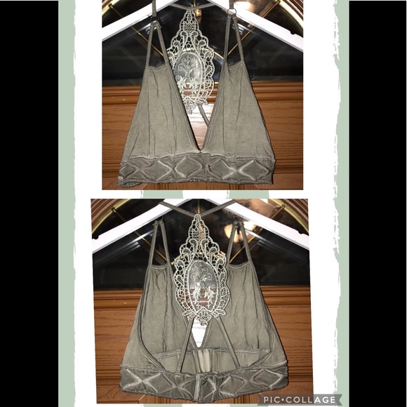 POL Intimates Distressed Green Triangle Bralette With Strappy Lace Back - Picture 13 of 13